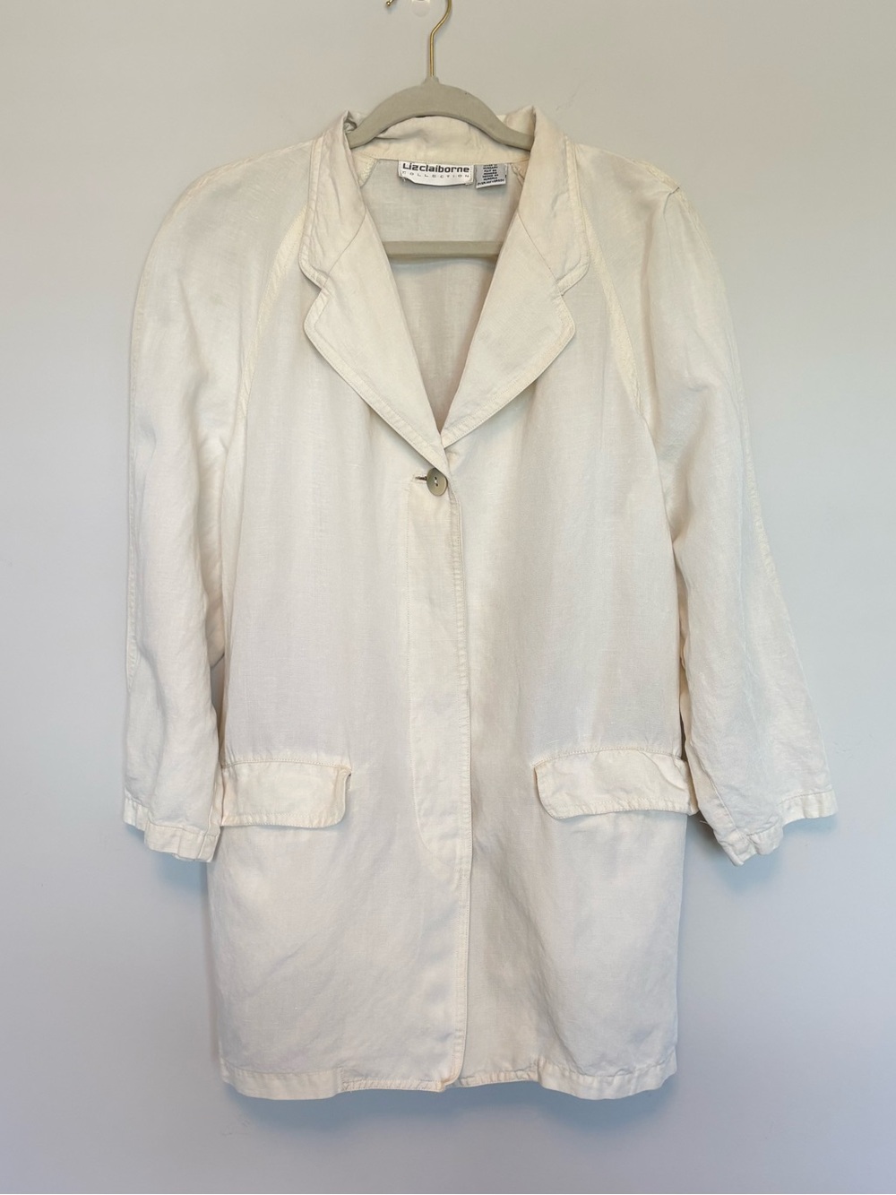 Vintage Liz Claiborne Cream Linen Blend Blazer Jacket Minimalist Coastal M